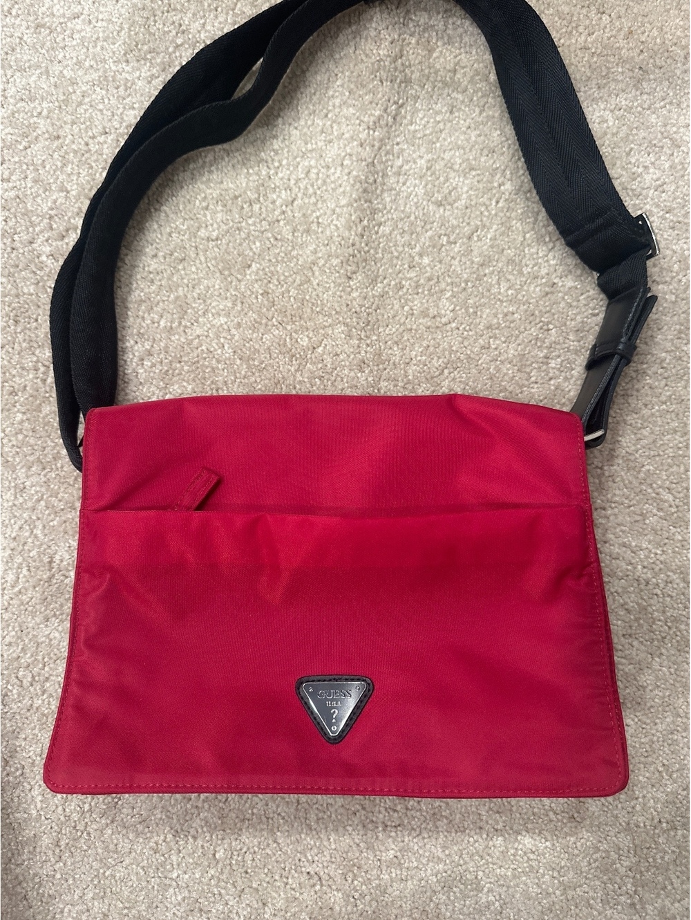 (3)Guess Red Nylon Crossbody Shoulder Bag with Black Strap